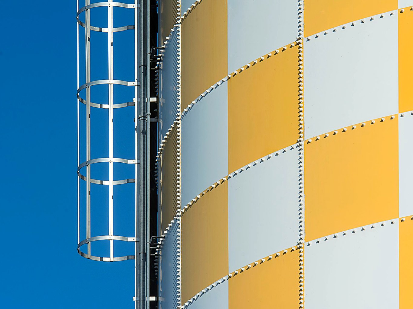 Bolted steel silo wall panels with outside access ladder
